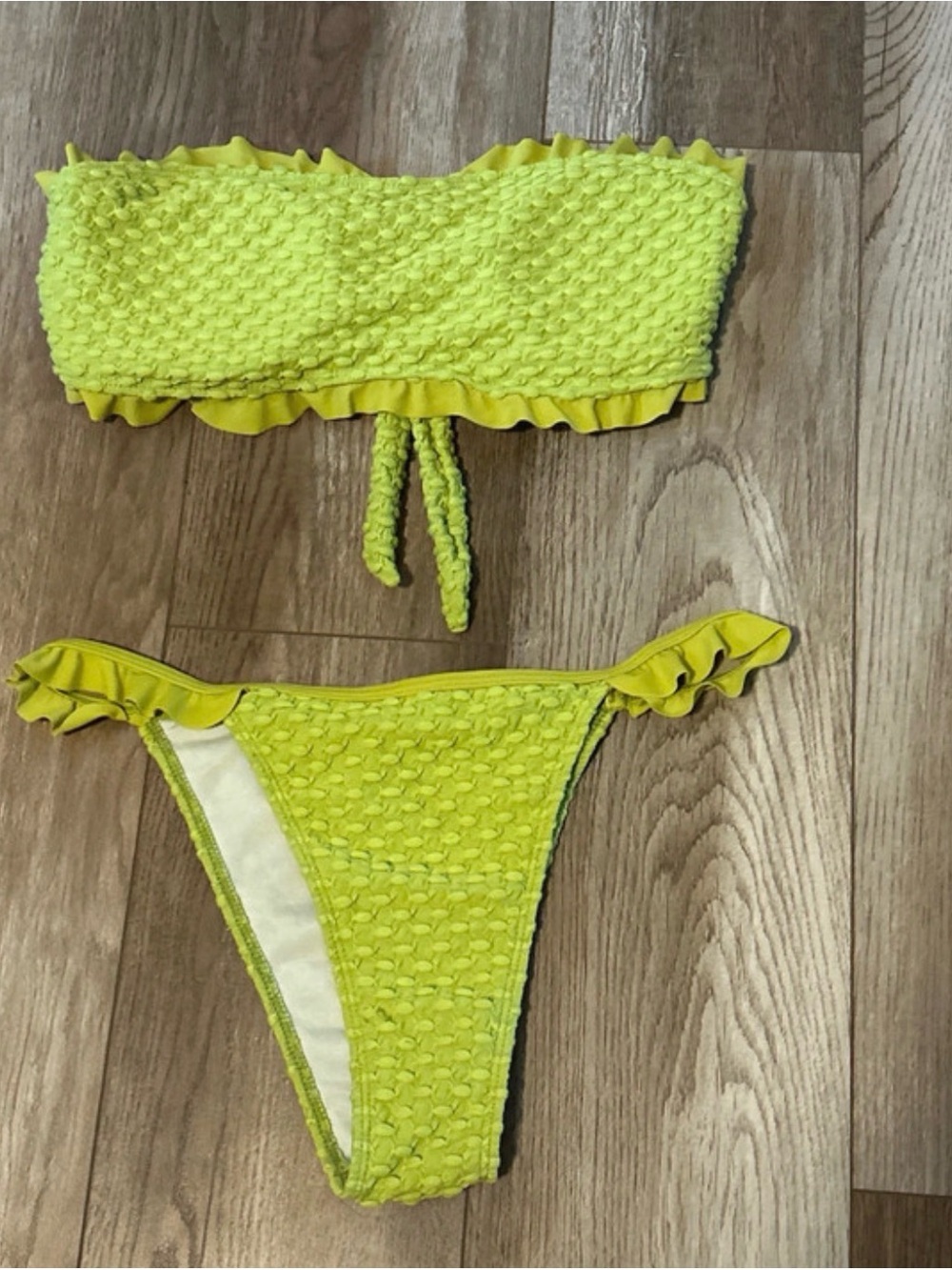 Ina Bright Lemon Textured Bandeau Bikini Set